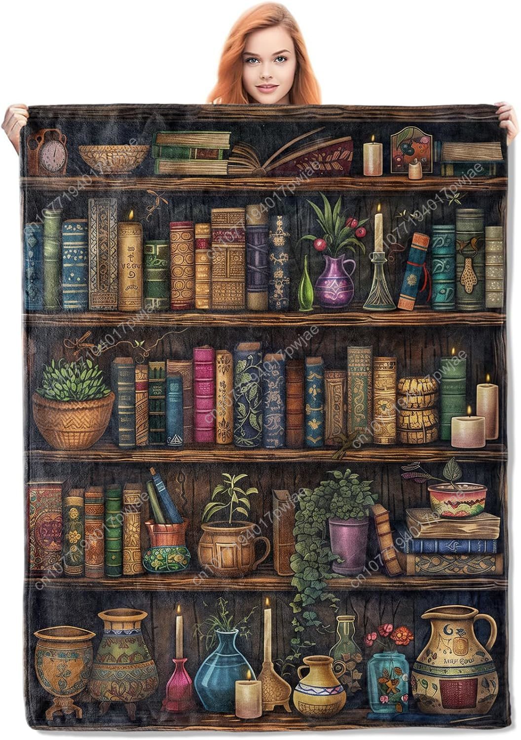 Home Textiles And Decor - Vintage Bookshelf Blanket Reading Fleece Throw