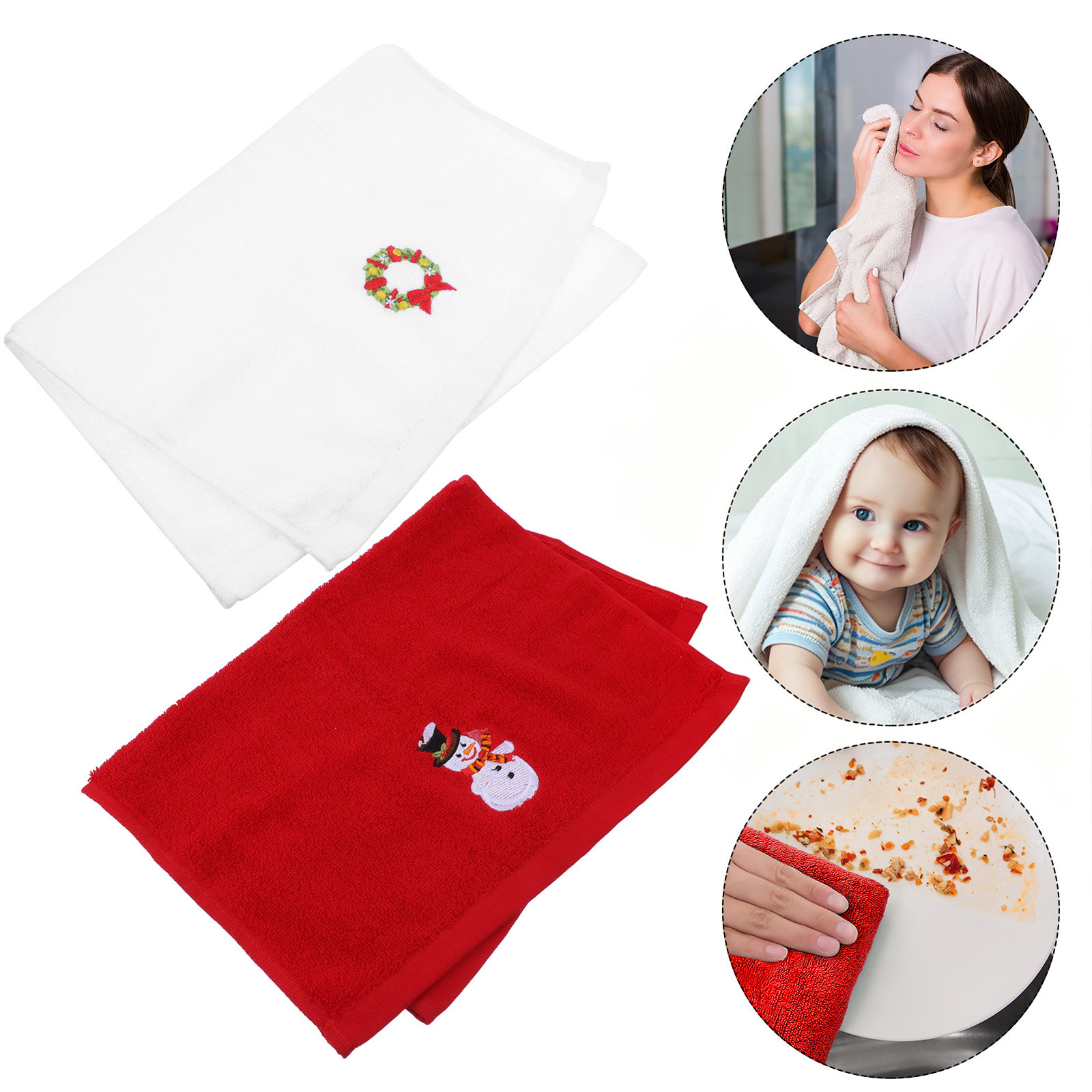 Home Textiles In Pakistan - 2Pcs Embroidery Christmas Towels Soft Cotton