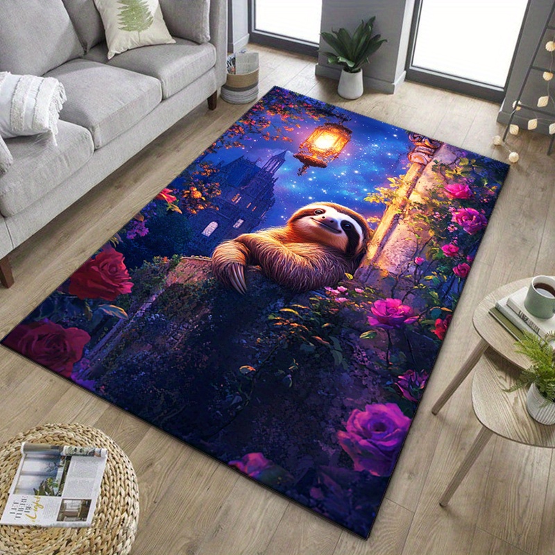 Home Textiles And Furnishing - Charming Sloth and Roses Area Rug