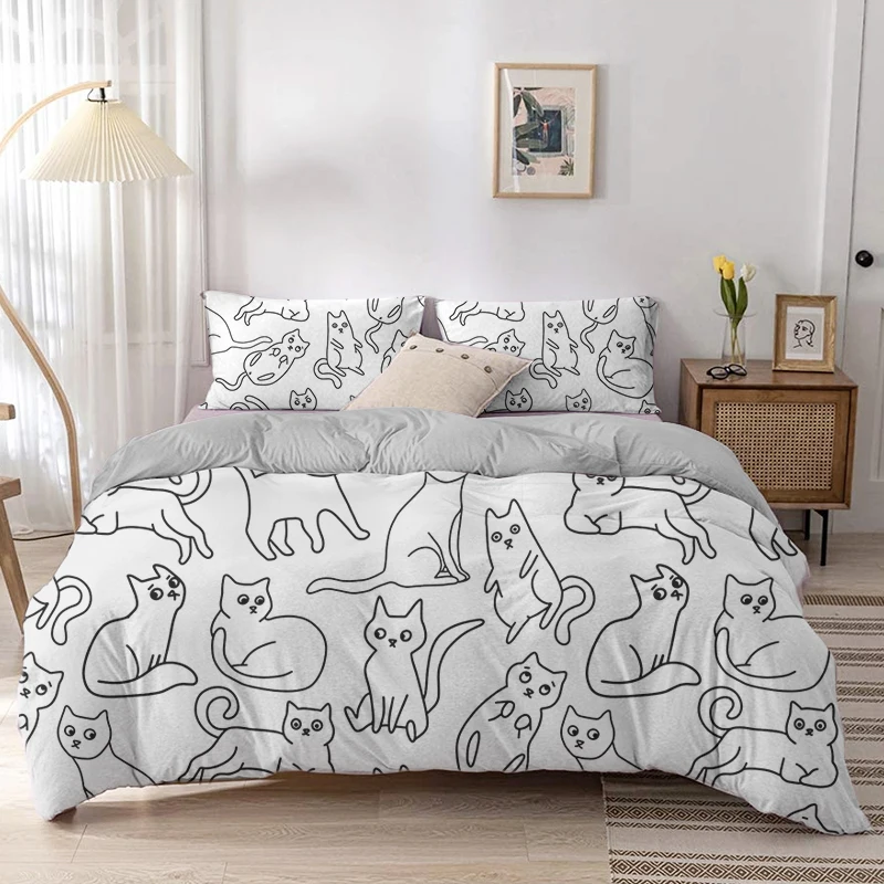 Cartoon Cat Duvet Cover Set Ca – обзор и цена Linen Duvet Cover