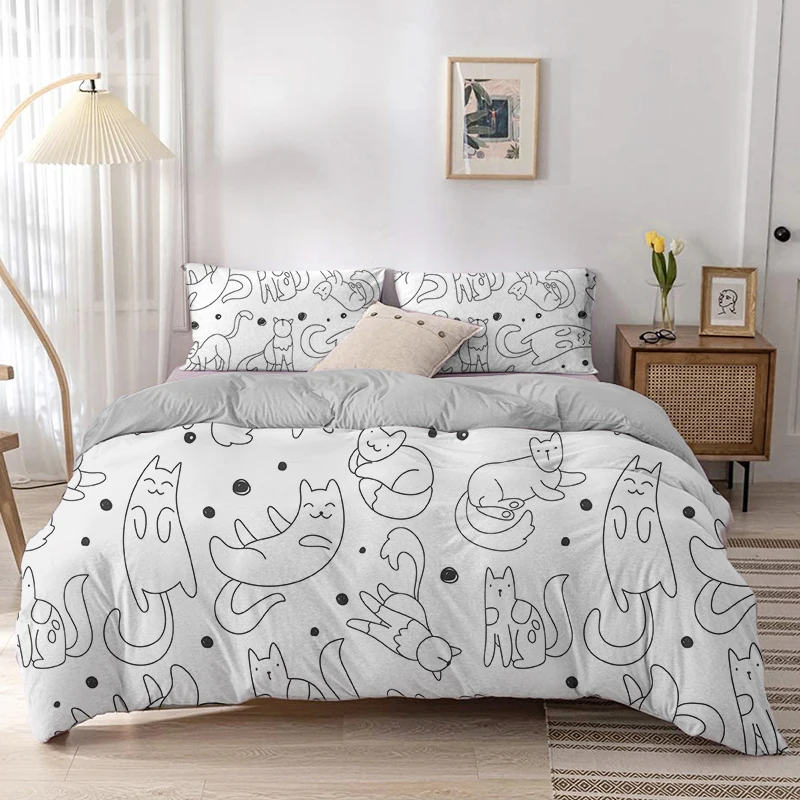 Cartoon Cat Duvet Cover Set Ca – обзор и цена Linen Duvet Cover