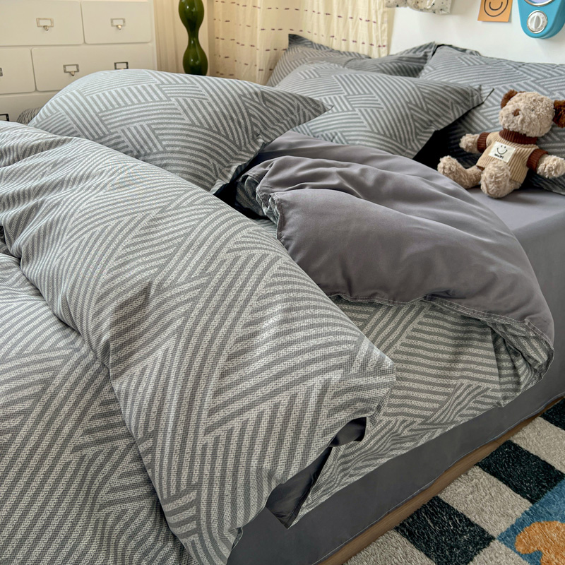 4PC Grey Geometric Bedding Set – обзор и цена Linen Duvet Cover