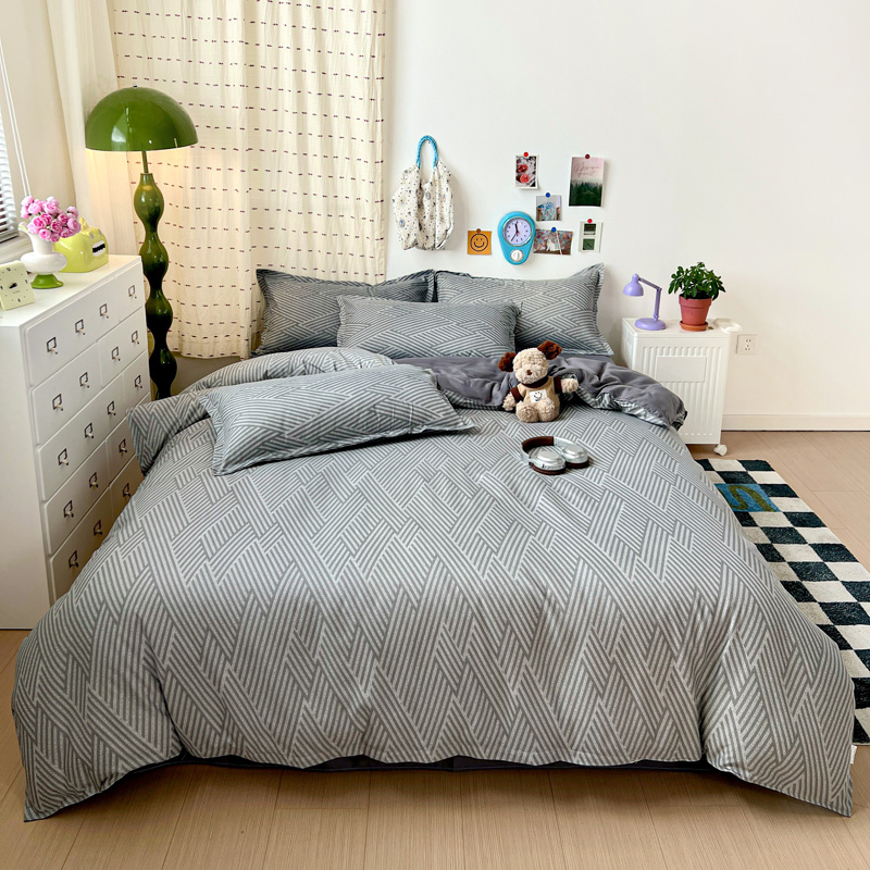 4PC Grey Geometric Bedding Set – обзор и цена Linen Duvet Cover