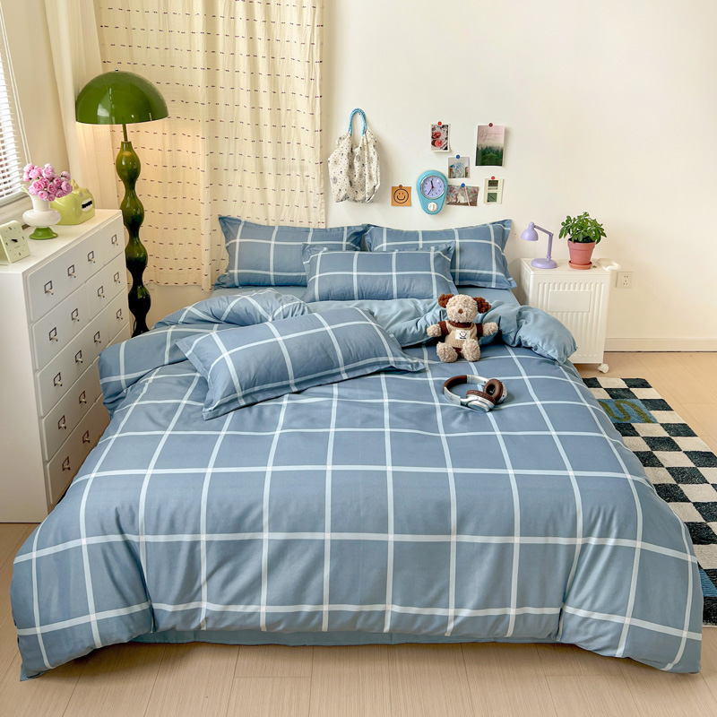 4PCS Light Blue Grid Bedding S – обзор и цена Linen Duvet Cover