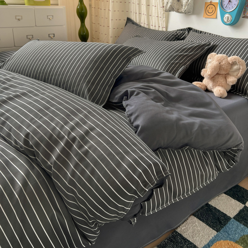 4PCS Grey Striped Bedding Set  – обзор и цена Linen Duvet Cover