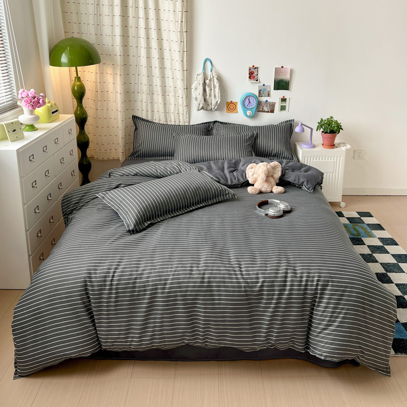 4PCS Grey Striped Bedding Set  – обзор и цена Linen Duvet Cover