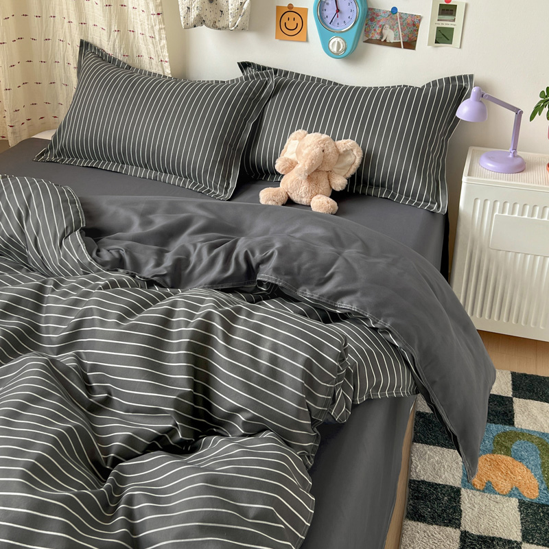4PCS Grey Striped Bedding Set  – обзор и цена Linen Duvet Cover