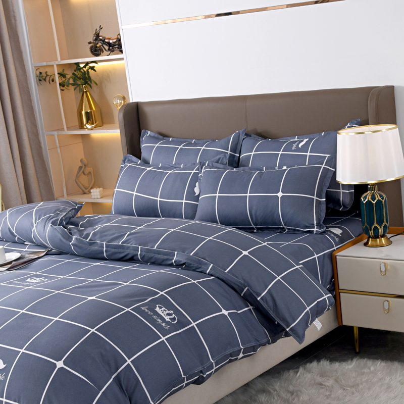 4pcs Navy Blue Grid Bedding Se – обзор и цена Linen Duvet Cover