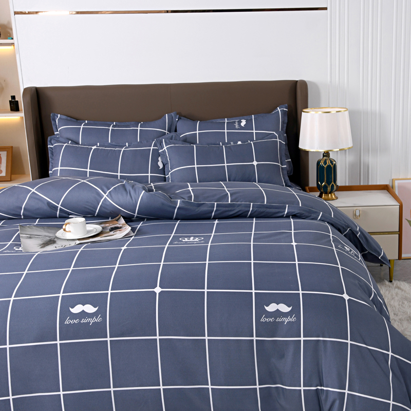 4pcs Navy Blue Grid Bedding Se – обзор и цена Linen Duvet Cover