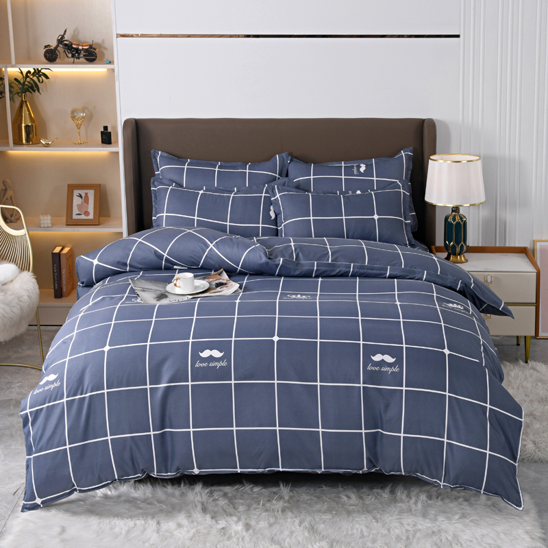 4pcs Navy Blue Grid Bedding Se – обзор и цена Linen Duvet Cover