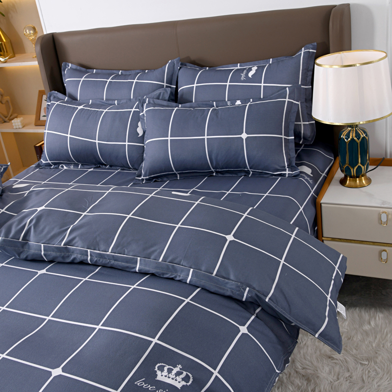 4pcs Navy Blue Grid Bedding Se – обзор и цена Linen Duvet Cover