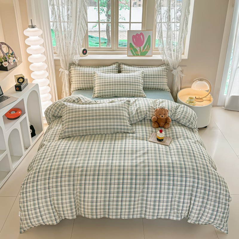 4PCS Green Plaid Bedding Set,  – обзор и цена Linen Duvet Cover