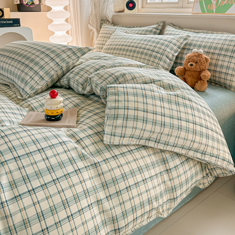 4PCS Green Plaid Bedding Set,  – обзор и цена Linen Duvet Cover