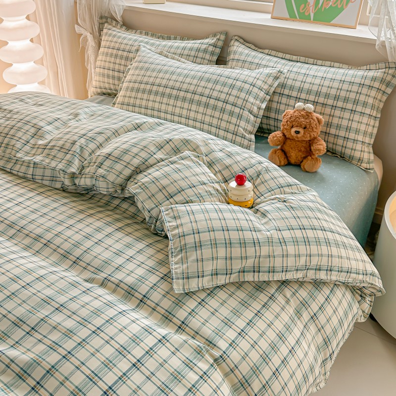 4PCS Green Plaid Bedding Set,  – обзор и цена Linen Duvet Cover